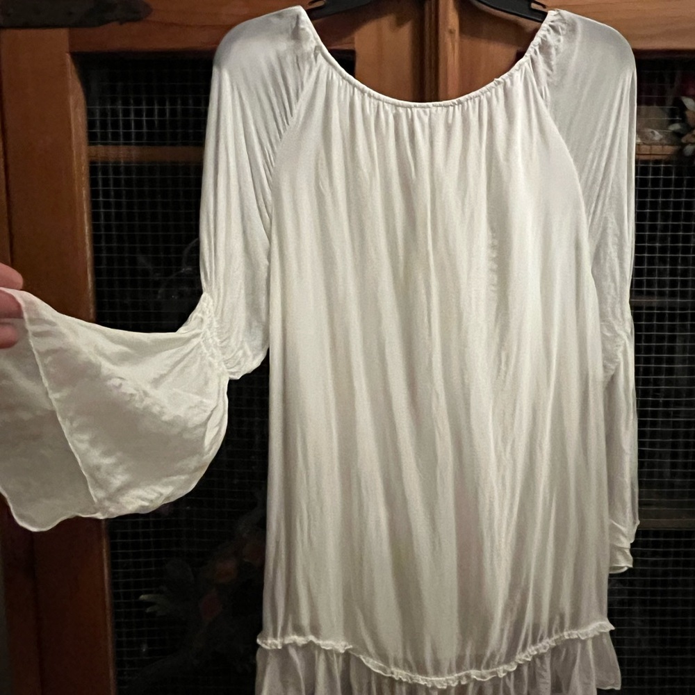 CobbleStone White Boho Peasant Blouse Made in Italy Medium